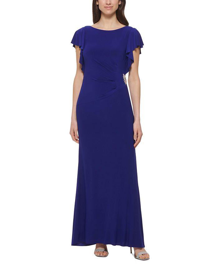 Jessica Howard Women's Embellished Ruffled-Sleeve Gown - Macy's