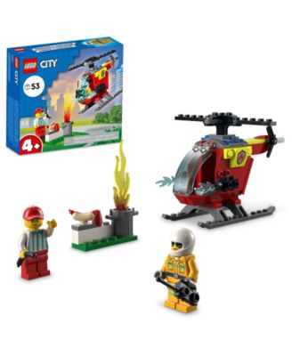 Lego City Fire Helicopter Building Kit, Firefighter and Hotdog Server Mini figures, 53 Pieces