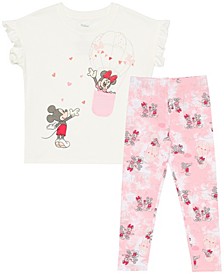 Toddler Girls Mickey Minnie Air Balloon Scene Top and Leggings Set, 2 Piece
