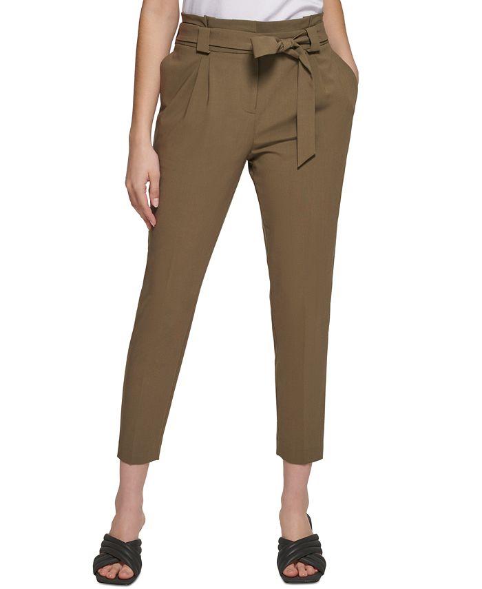 Calvin Klein Petite Lux Tie Waist Pants - Macy's