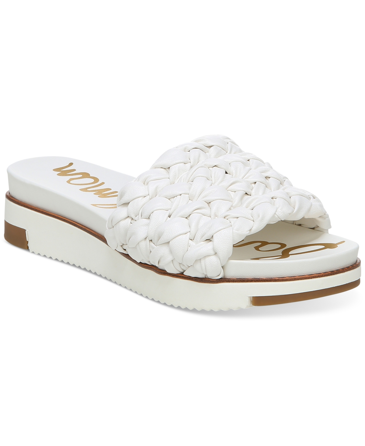 Sam Edelman Ainslie Womens Faux Leather Braided Platform Sandals In Bright White