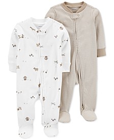 Baby Boys or Baby Girls Sleep & Plays Zip-Up Footed Coveralls, 2-Pack