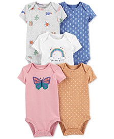 Baby Girls 5-Pack Printed Cotton Bodysuits   