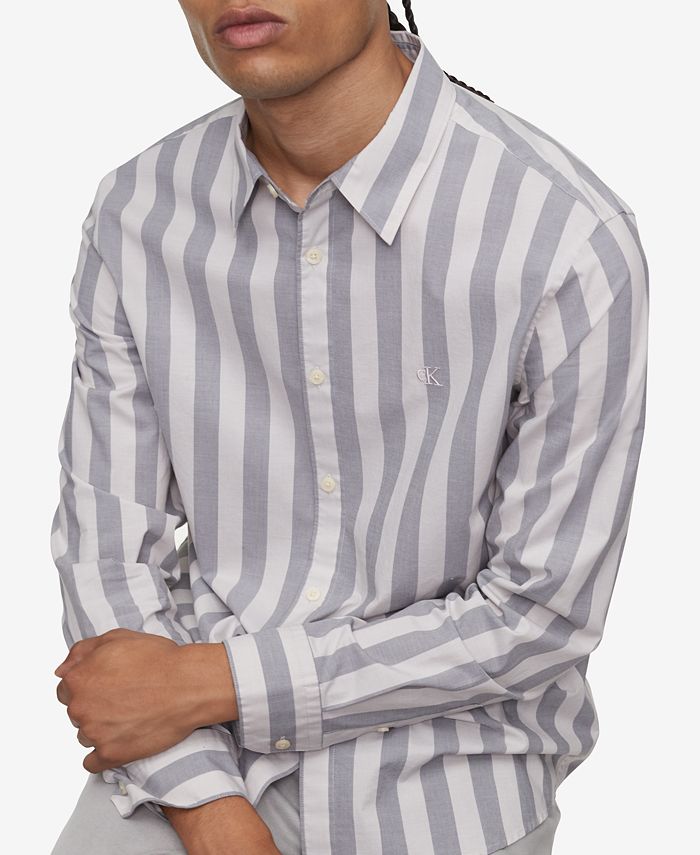 Calvin Klein Men's Infinite Cool Stripe Button Down Shirt Atlantis