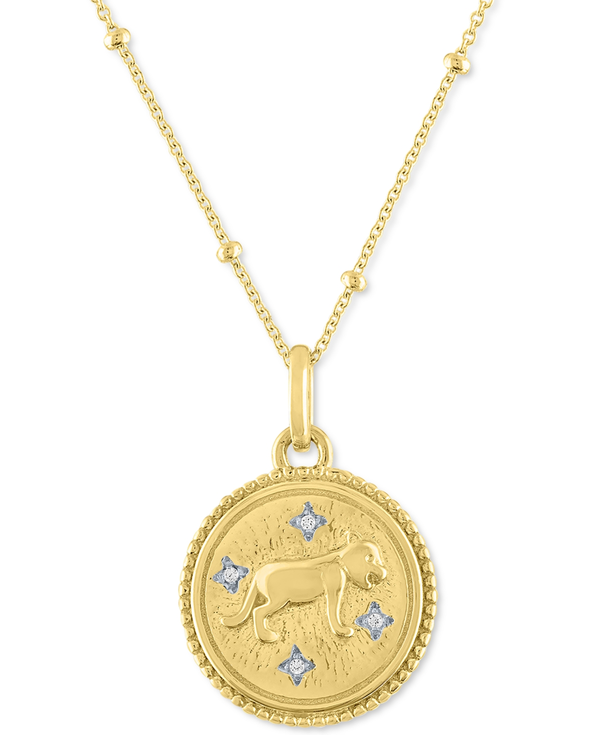 Macy's Diamond Accent Chinese Zodiac Disc 18" Pendant Necklace In 14k Gold-plated Sterling Silver In Tiger