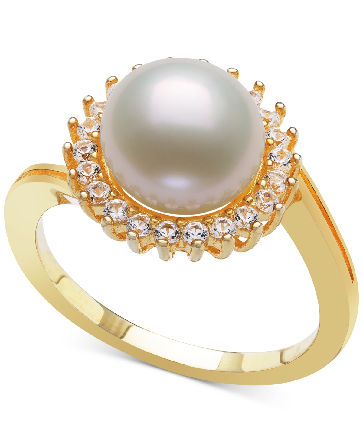 Belle De Mer Cultured Freshwater Pearl (8mm) & Lab-created White Sapphire (3/8 Ct. T.w.) Halo Ring I In Gold Over Silver