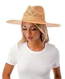 Women's Wide Brim Straw Hat with Ribbon Trim