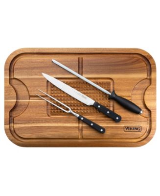 Viking Oversized Acacia Carving Board with 3 Piece Carving Set - Macy's