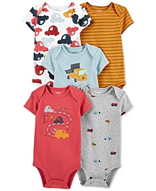 Baby Boys 5-Pack Printed Cotton Bodysuits   