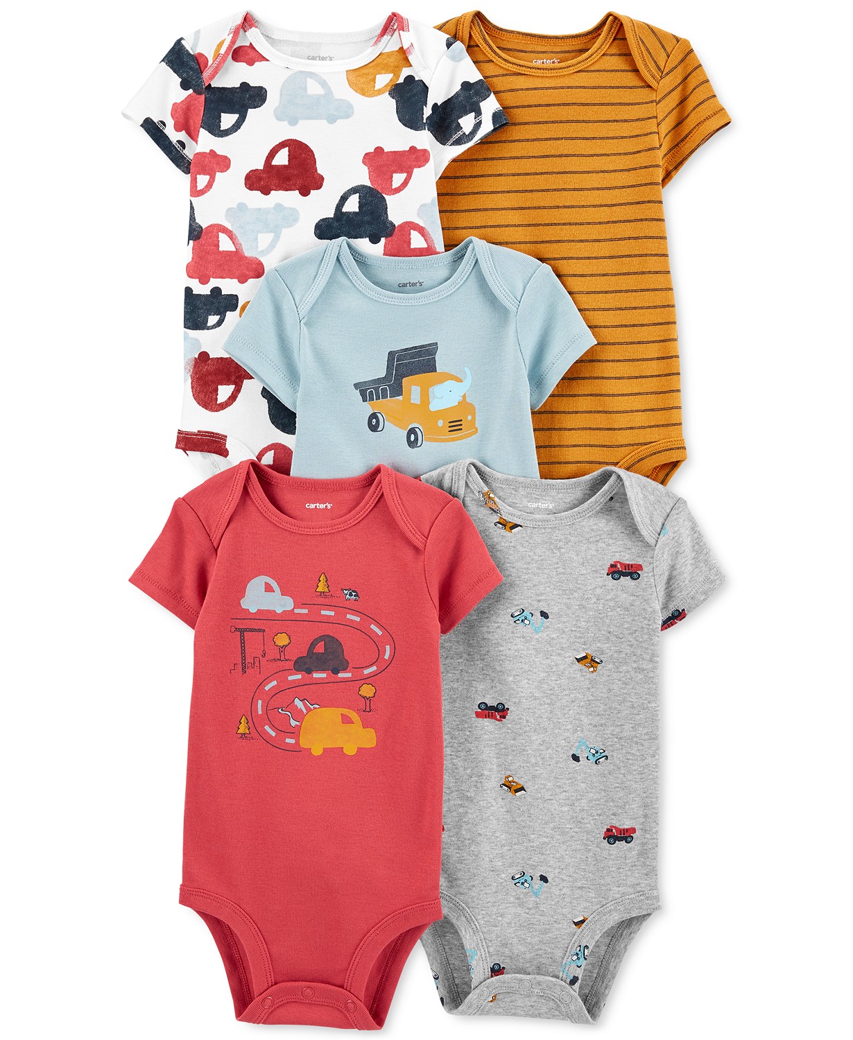 Baby Boys 5-Pack Printed Cotton Bodysuits