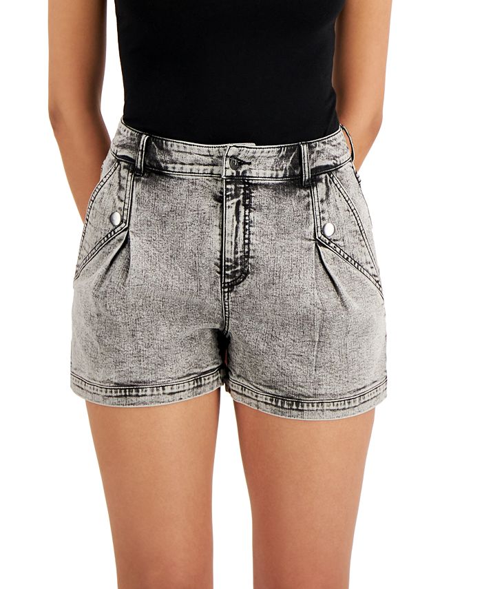 INC International Concepts Women's High Rise Pleated Acid Wash Shorts
