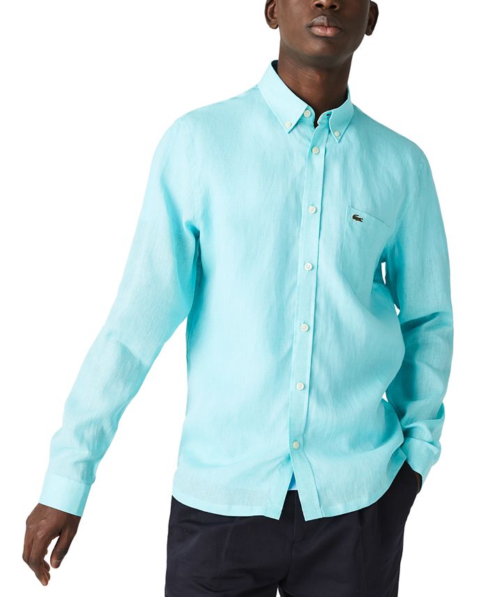 Lacoste Men's Regular Fit Long Sleeve Linen Pocket Shirt - Macy's