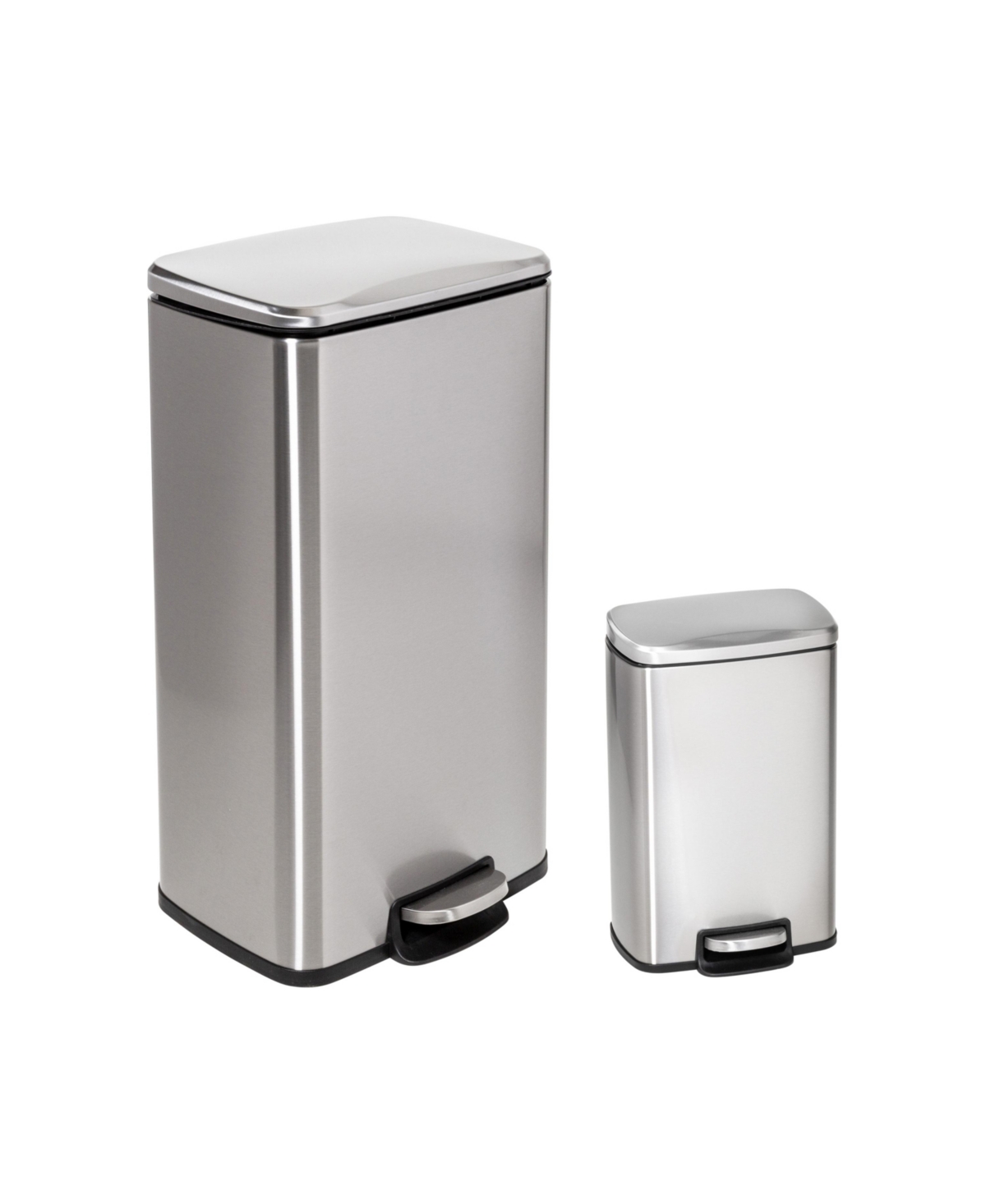 Honey Can Do Stainless Steel Step Trash Cans With Lid, Set Of 2 In Silver-tone