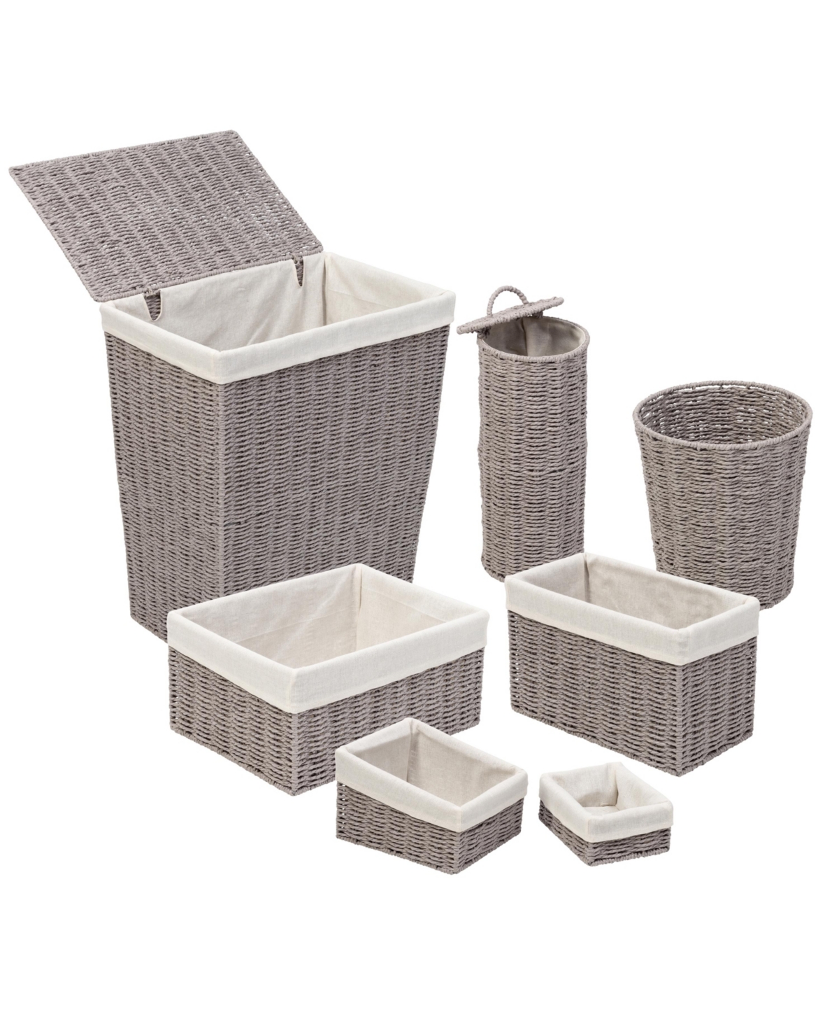 Honey Can Do Twisted Paper Rope Woven Bathroom Storage Basket Set, 7 Piece In Gray