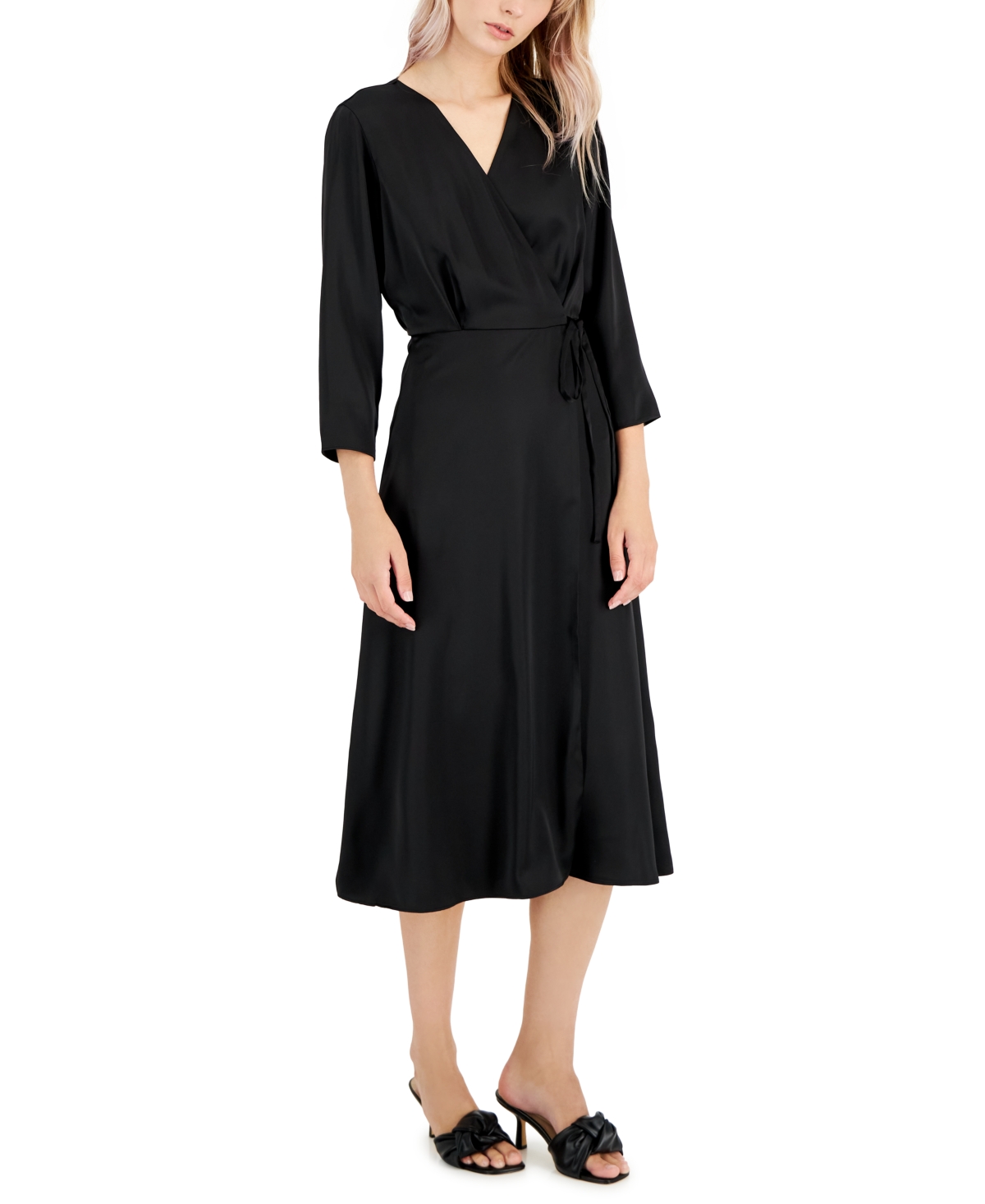 Alfani Women's Elbow Sleeve Satin Surplice Dress, Created for Macy's