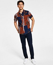 Men's Colorblocked Floral-Print Shirt 