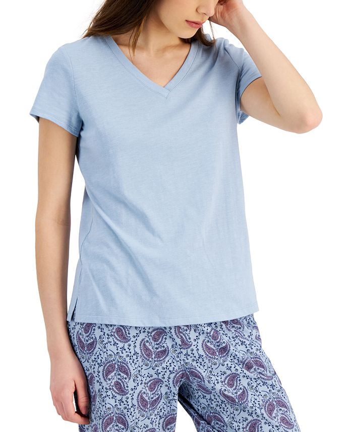 Charter Club Everyday Cotton V-Neck Pajama T-Shirt, Created for Macy's ...