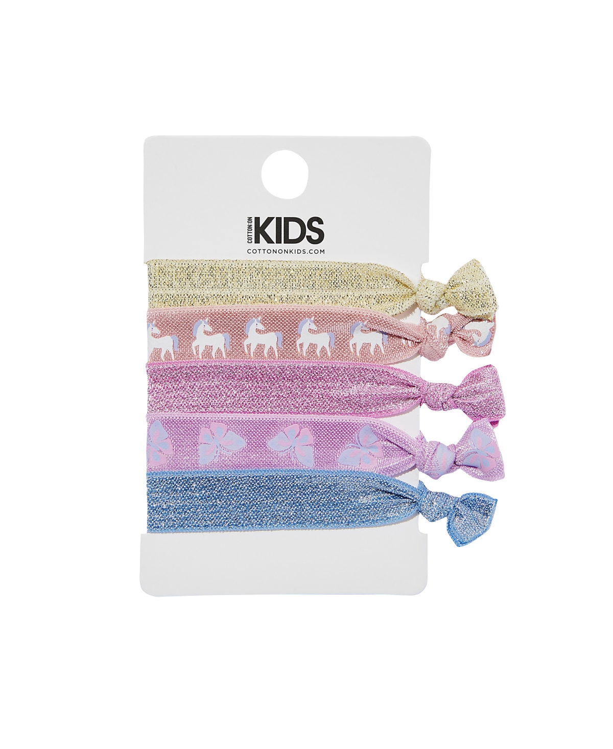 Cotton On Little Girls Knot Messy Hair Ties, Pack Of 5 In Unicorn/butterfly Sparkle