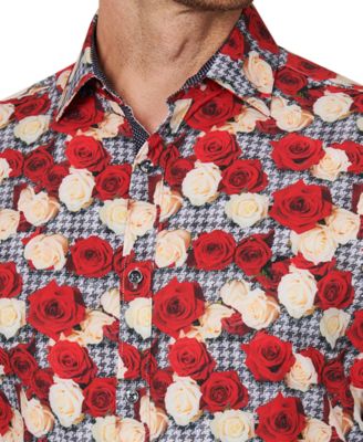 Men's Slim Fit Non-Iron Floral-Print Performance Stretch Dress Shirt