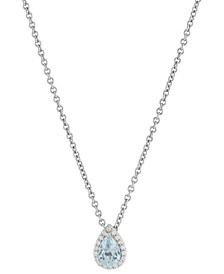 Aquamarine (5/8 ct. t.w.) & Diamond (1/10 ct. t.w.) Halo 20" Pendant Necklace in 14k White Gold