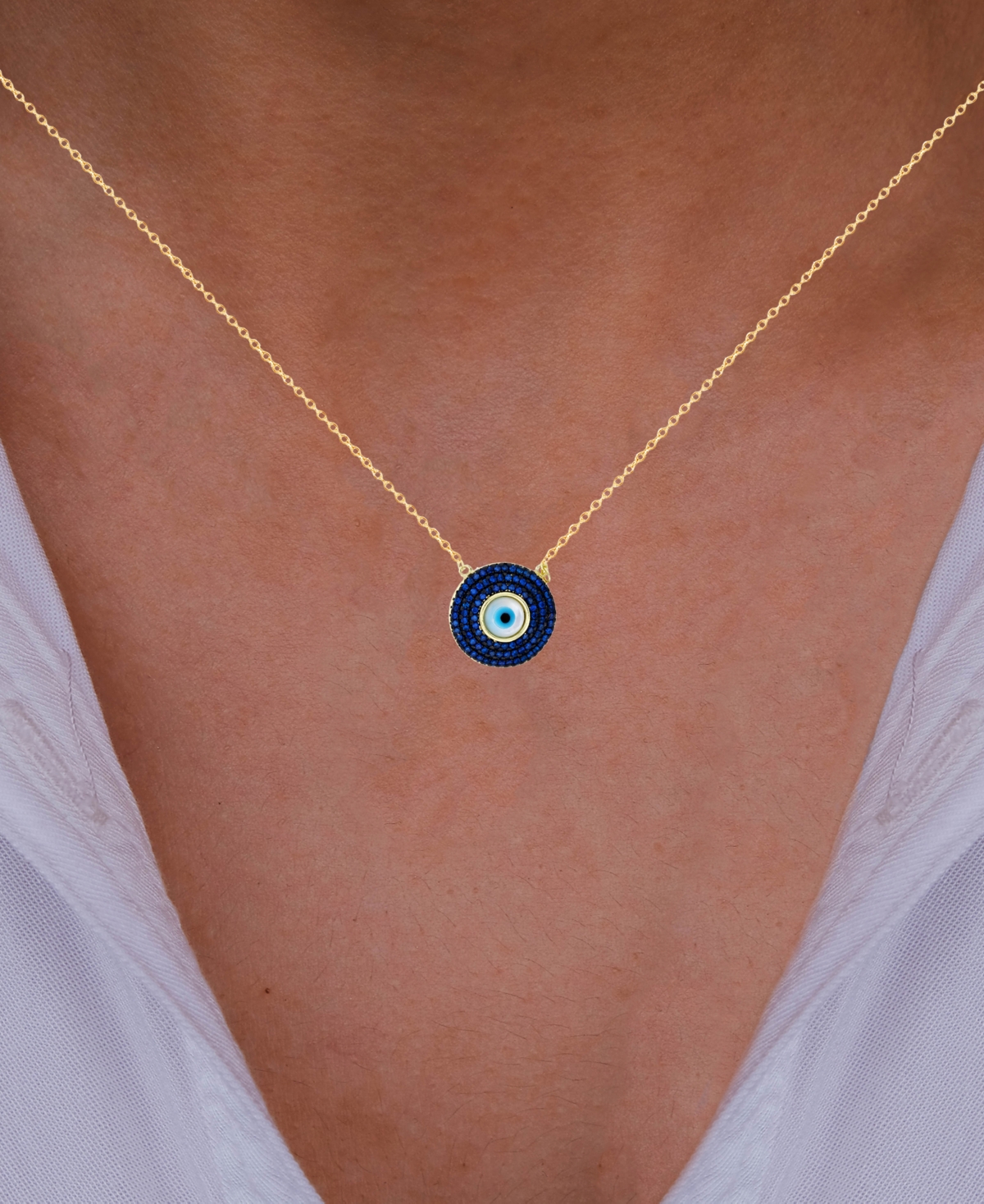 Cubic Zirconia & Enamel Evil Eye Pendant Necklace in 14k Gold-Plated Sterling Silver, 16