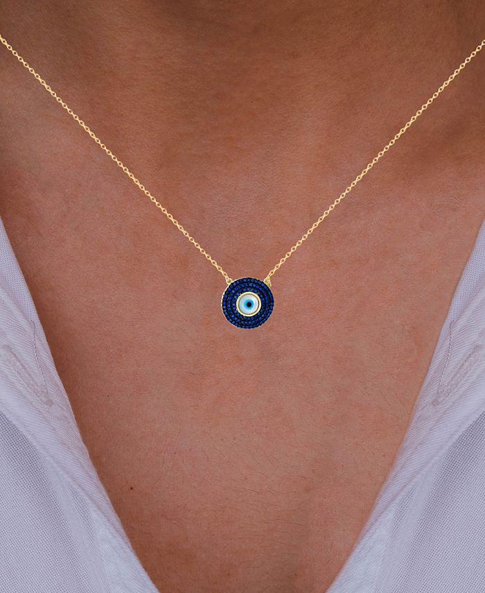 Macy's Cubic Zirconia & Enamel Evil Eye Pendant Necklace in 14k Gold