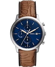 Men's Neutra Minimalist Chronograph, Embossed Brown Leather Strap Watch 42mm