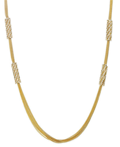 ABS by Allen Schwartz Gold-Tone Multi-Chain and Crystal Station Long Necklace