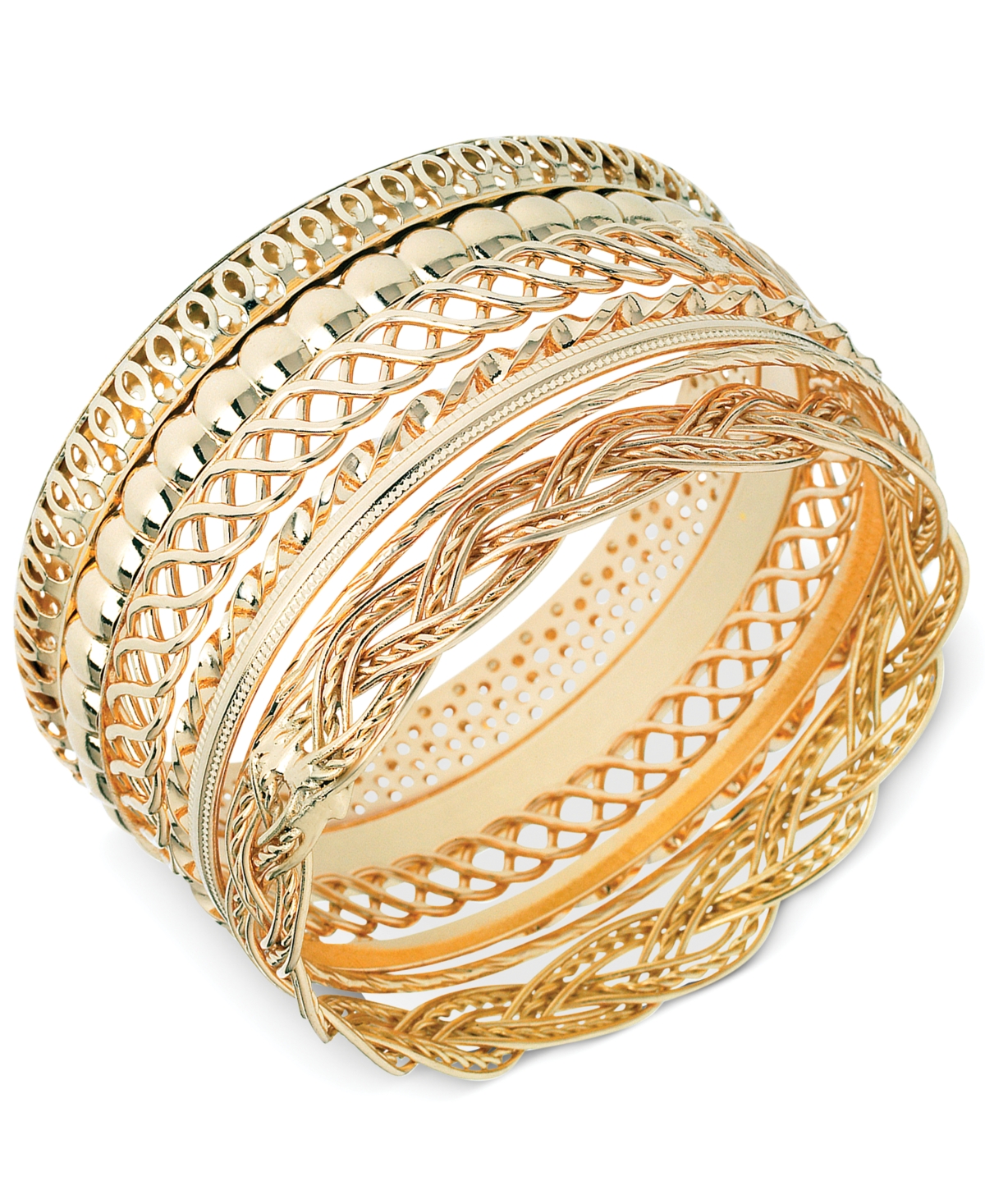 Textured Bangle Bracelet Set - Gold