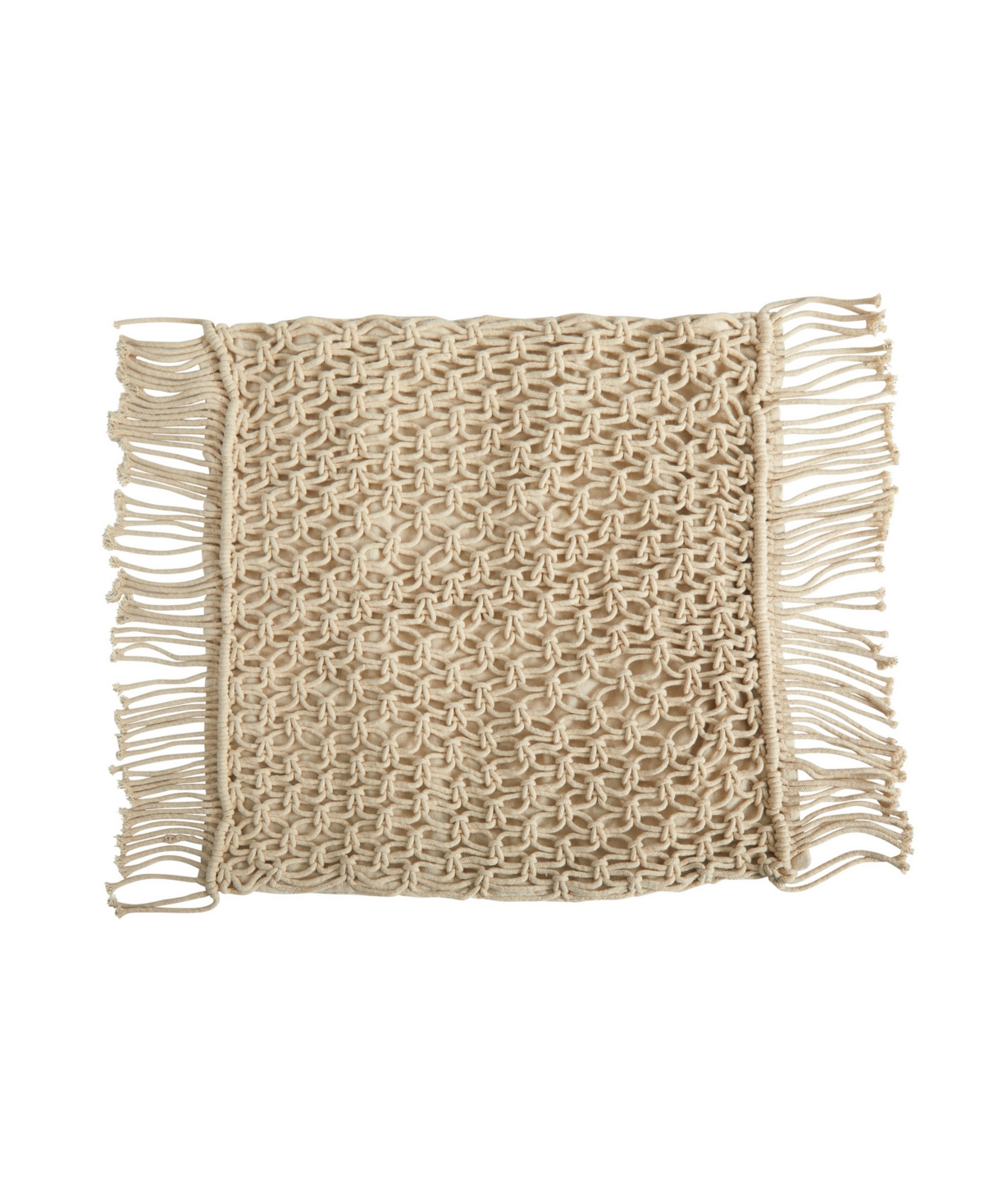 Nearly Natural Boho Fringed Woven Macrame Decorative Pillow Cover, 18" In Beige
