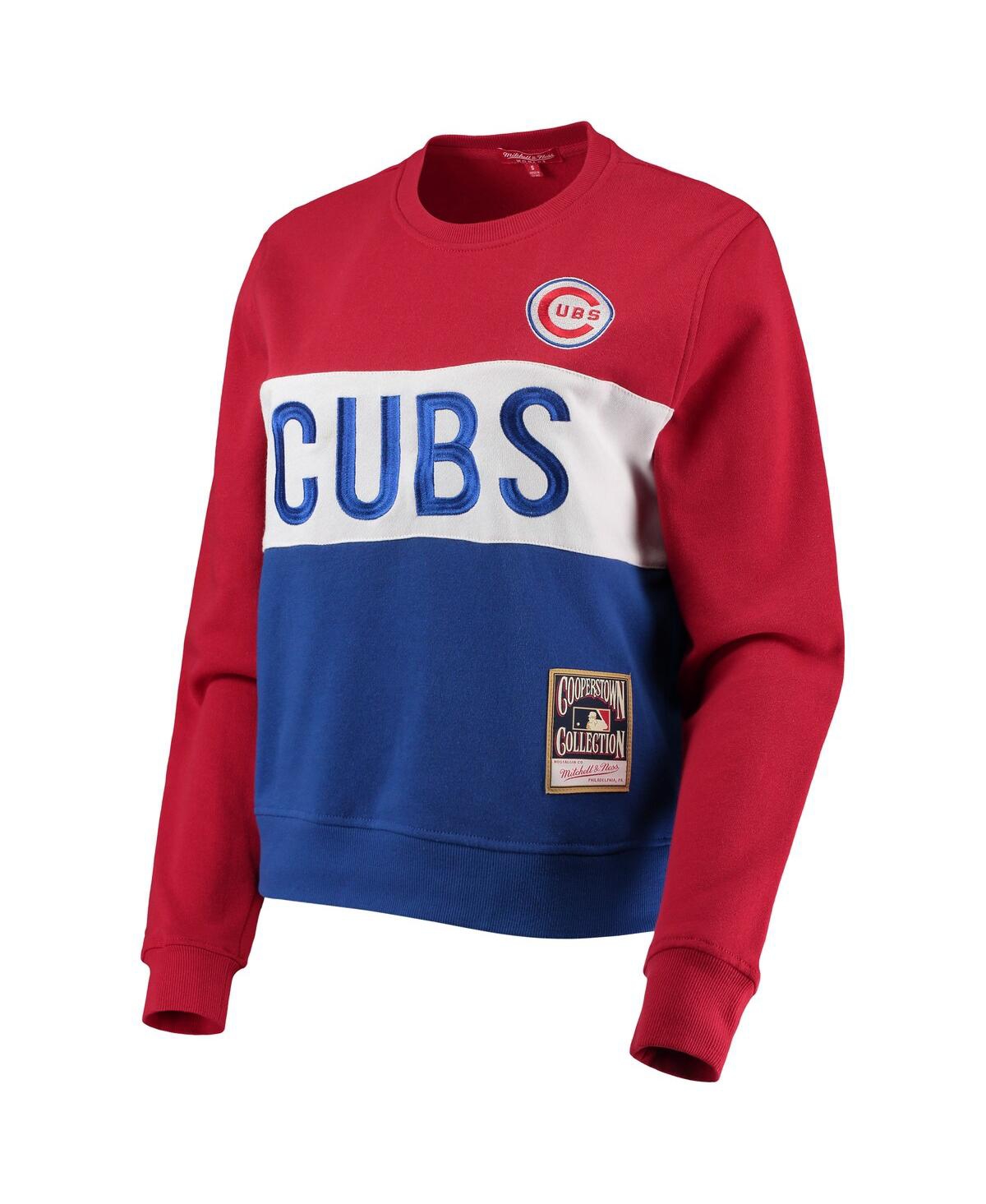 Shop Mitchell & Ness Women's  Royal Chicago Cubs Color Block 2.0 Pullover Sweatshirt