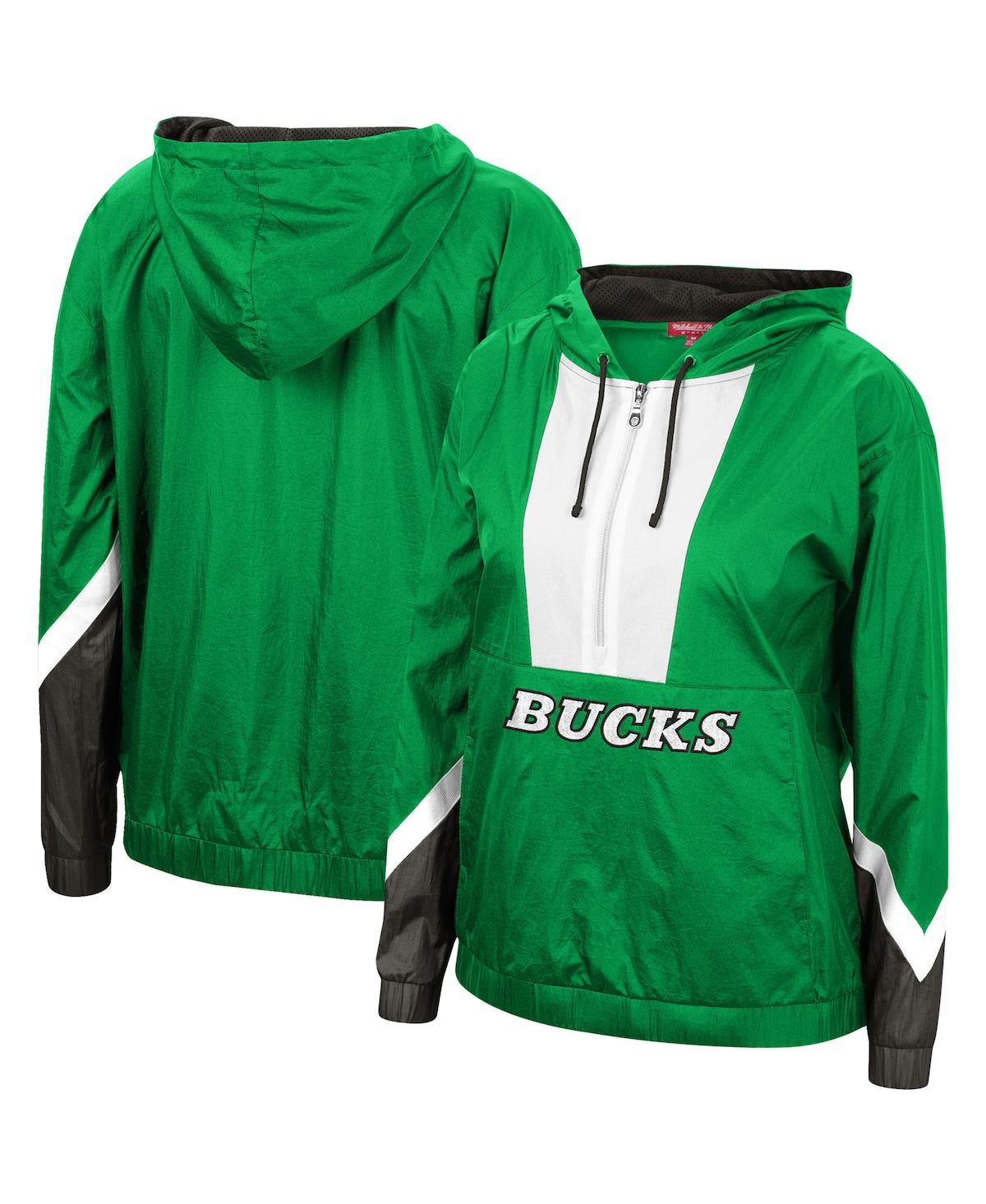Shop Mitchell & Ness Women's  Green Milwaukee Bucks Half-zip Windbreaker 2.0 Hoodie Jacket