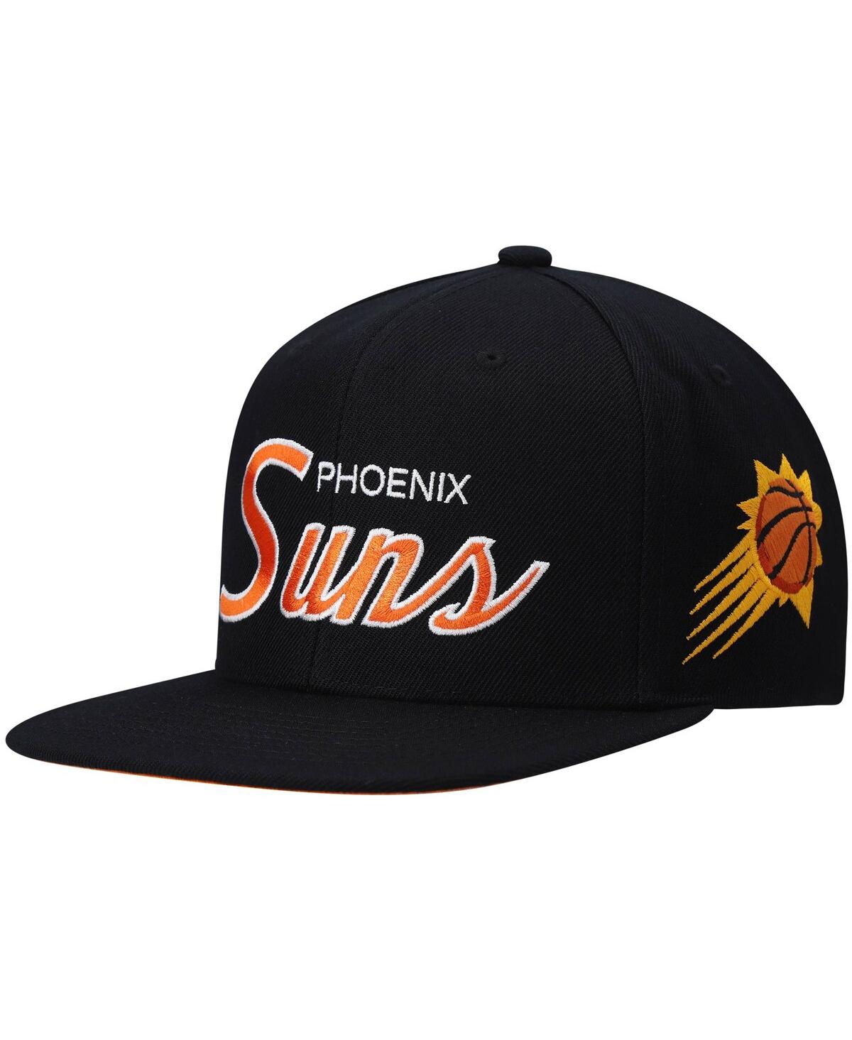Mitchell & Ness Men's  Black Phoenix Suns Hardwood Classics Script 2.0 Snapback Hat In Black