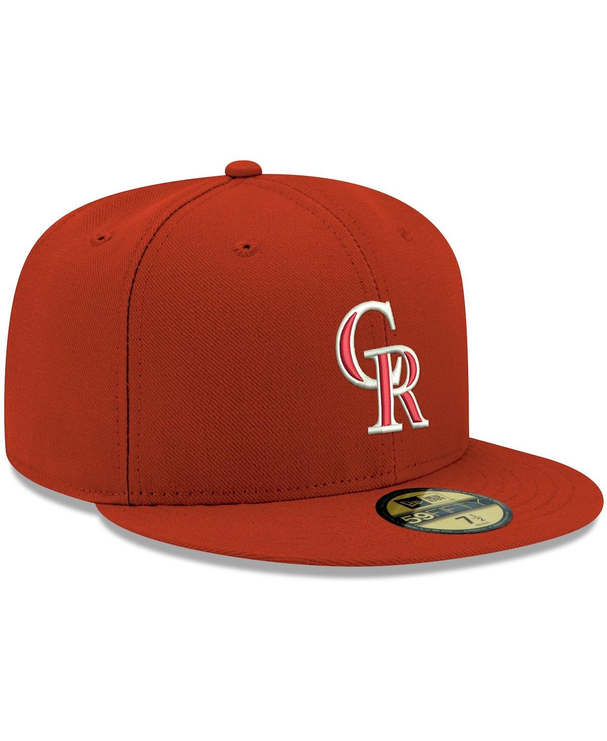 NEW ERA MEN'S NEW ERA RED COLORADO ROCKIES LOGO WHITE 59FIFTY FITTED HAT