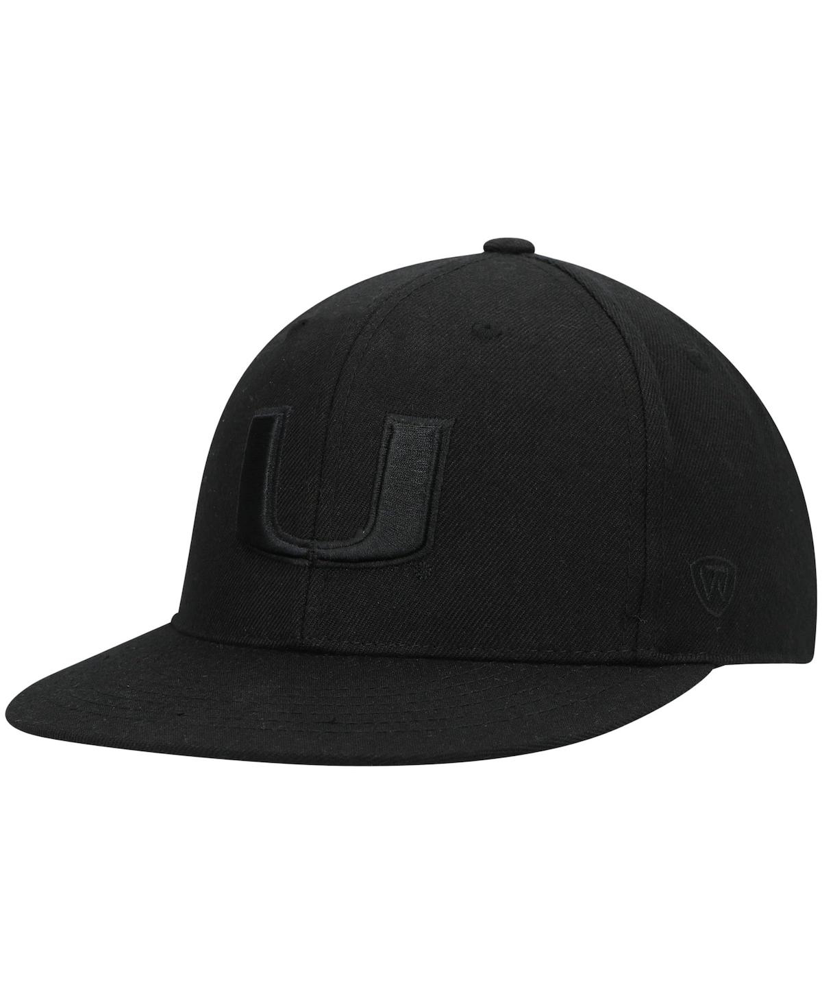 Shop Top Of The World Men's  Miami Hurricanes Black On Black Fitted Hat