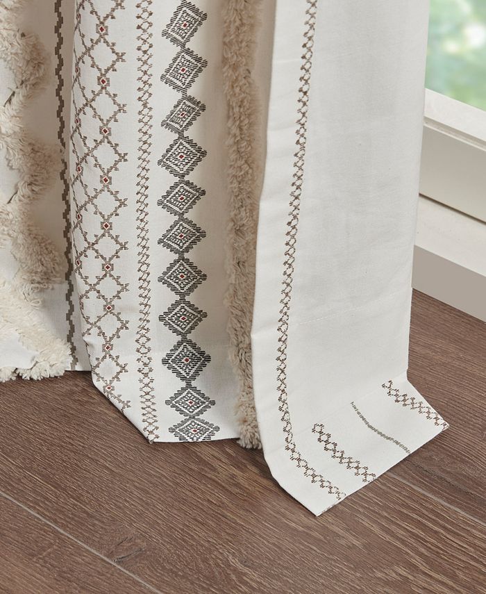 INK+IVY Imani Tenda Da Doccia In Cotone 100% Con Strisce E Bordo In Ciniglia, 180x180 Cm, Avorio, Stile Boho