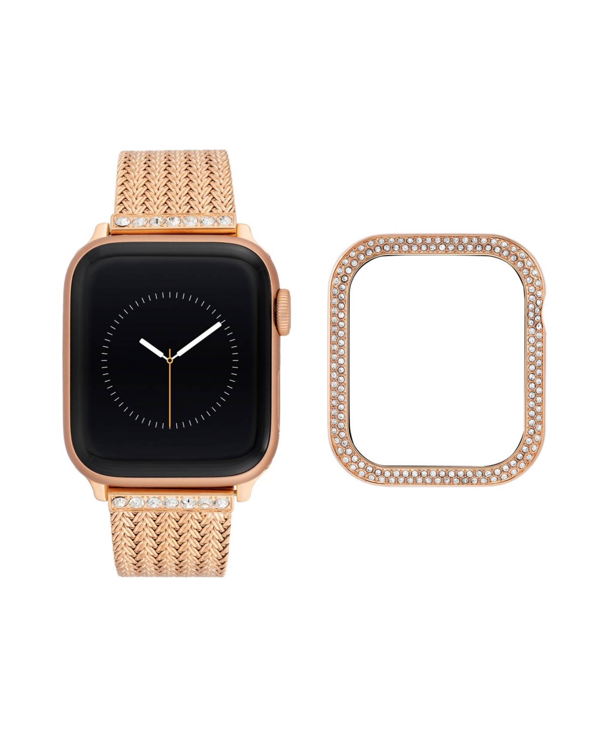 Anne Klein Women's Rose Gold-tone Stainless Steel Mesh Band With Matching Rose Gold-tone Bumper With Crystal Ac In Rose Gold-tone
