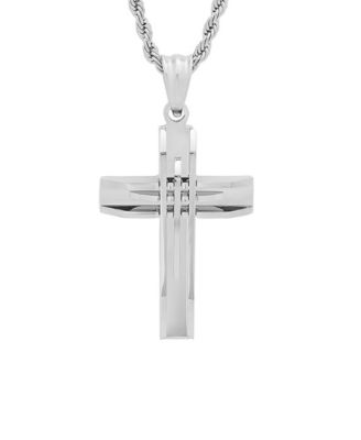 Stainless Steel Cut Accented Cross Pendant