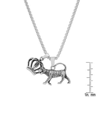 Men's Stainless Steel Tiger and Crown Pendant