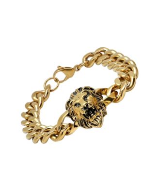 Men's 18k Gold Plated Stainless Steel Lion Head Chain Link Bracelet