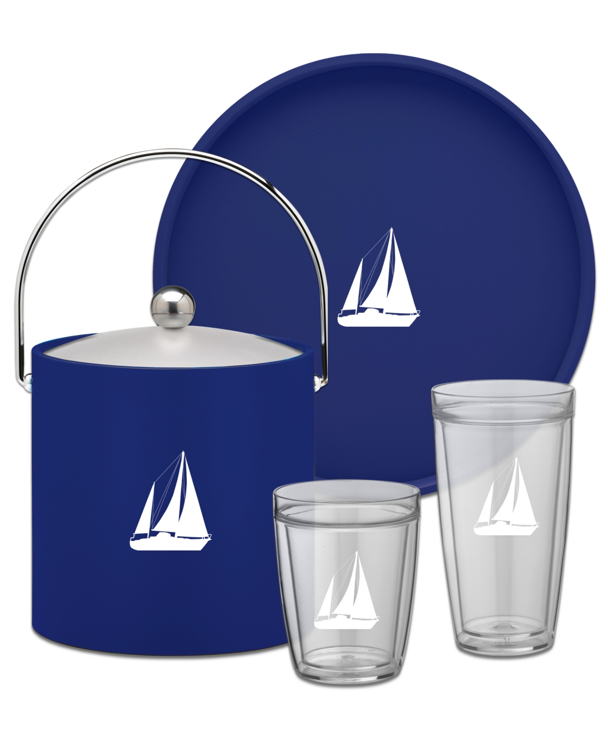 Pastimes Double Old Fashioned Short Drinking Sailboat Glass, Set of 4 - White