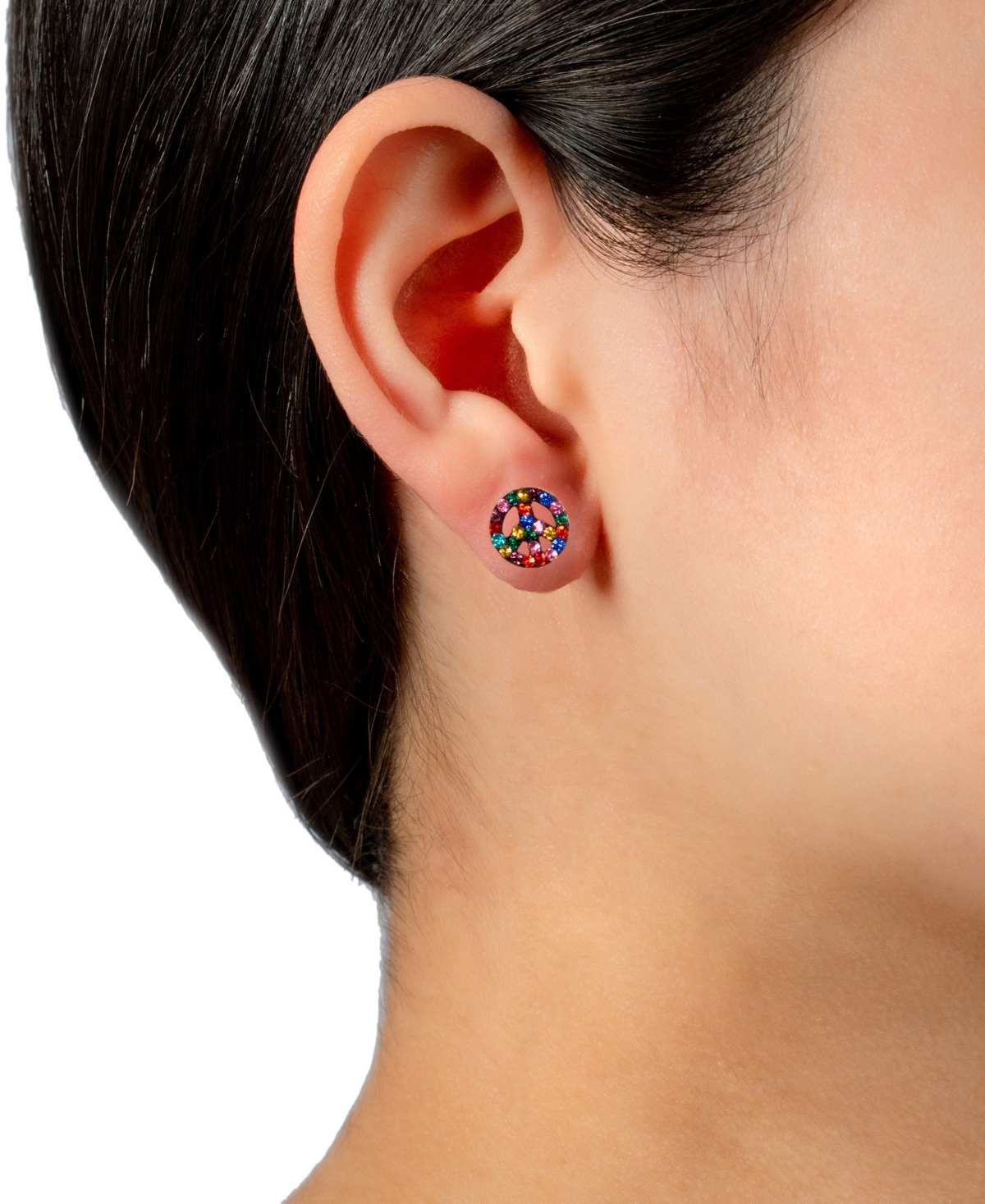 Giani Bernini Crystal Rainbow Peace Sign Stud Earrings in Sterling Silver, Created for Macy's