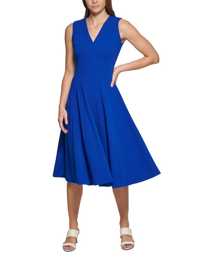 Calvin Klein Petite V-Neck Fit & Flare Midi Dress & Reviews - Dresses -  Petites - Macy's