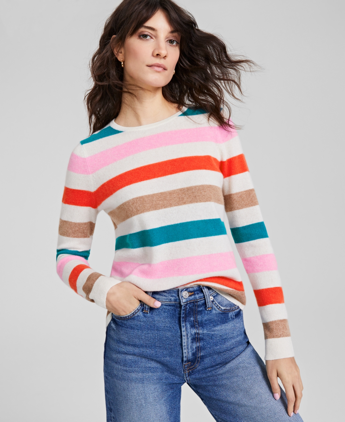 Charter Club Women's 100% Cashmere Striped Sweater, Created for Macy's