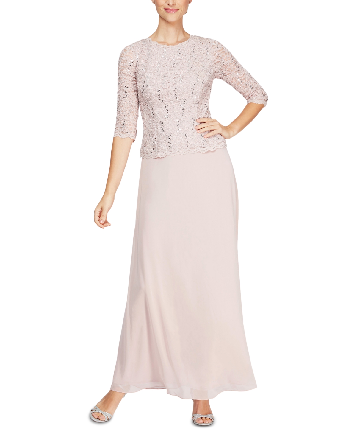 Alex Evenings Women's Sequin Embellished Lace Top Gown