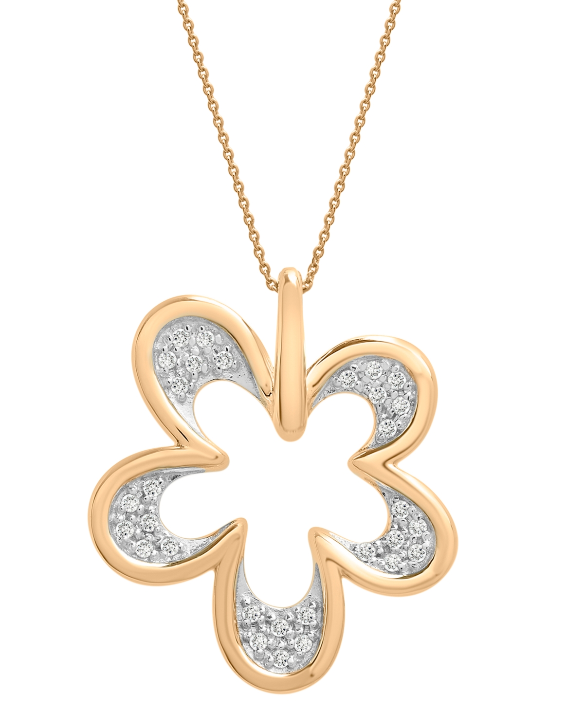 Shop Wrapped Diamond Flower 20" Pendant Necklace (1/6 Ct. T.w.) In 14k Gold, Created For Macy's In Yellow Gold