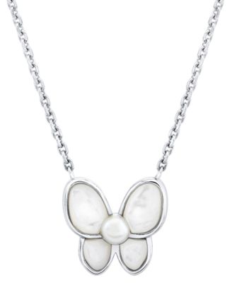 Macy's - Cultured Freshwater Pearl (3-1/2 - 4mm ) & Mother of Pearl Butterfly Pendant Necklace, 16-1/2" + 1-3/4" extender