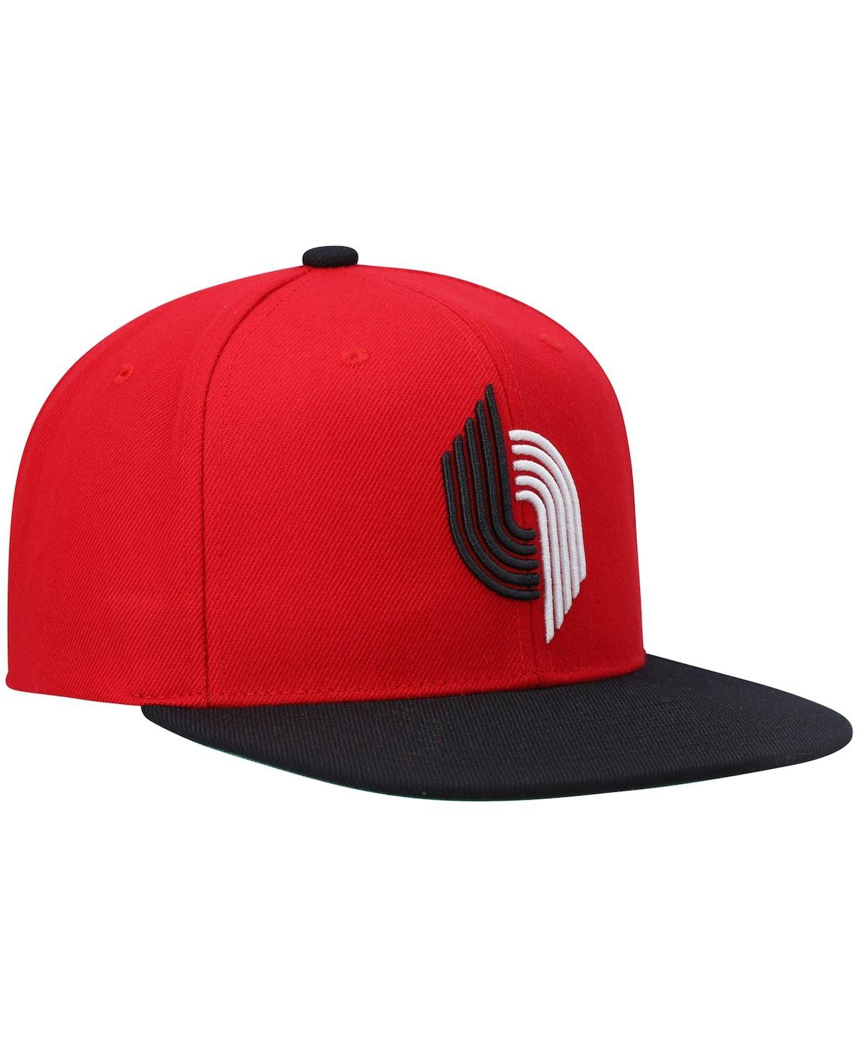 Mitchell & Ness Men's  Red And Black Portland Trail Blazers Hardwood Classics Team Two-tone 2.0 Snapb In Red,black