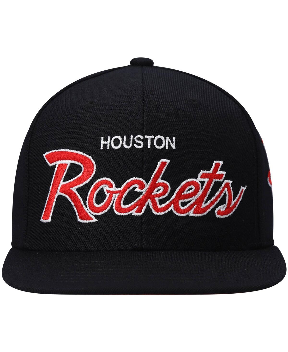 Mitchell & Ness Men's  Black Houston Rockets Hardwood Classics Script 2.0 Snapback Hat In Black