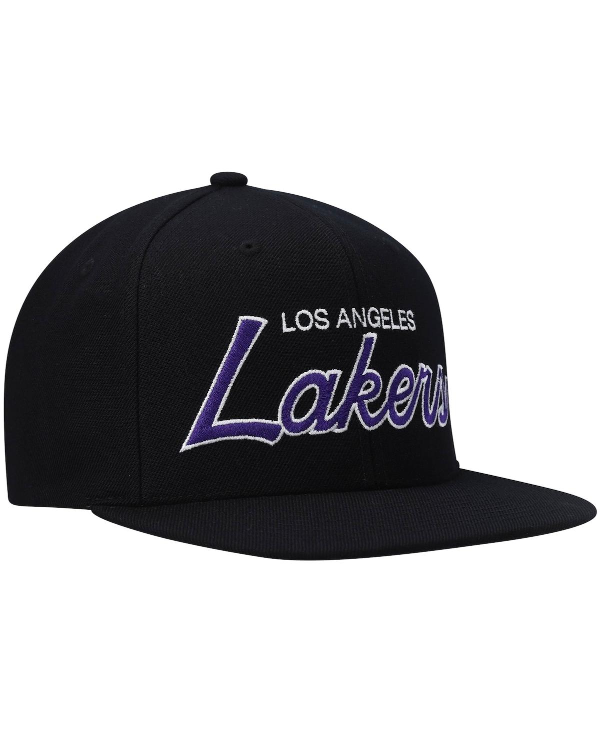 Mitchell & Ness Men's  Black Los Angeles Lakers Hardwood Classics Script 2.0 Snapback Hat In Black